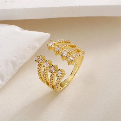 Copper Inlay Heart Shape Zircon Open Rings