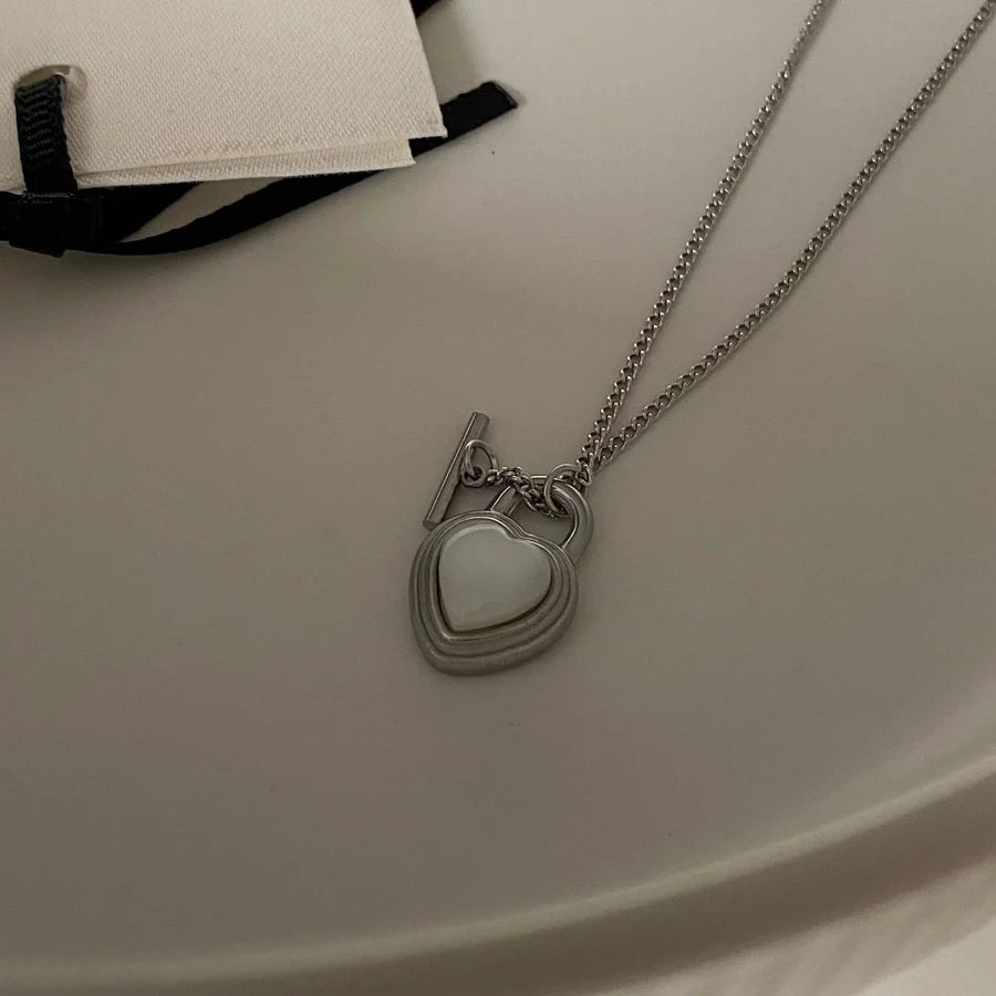 Jewelry Elegant Heart Shape Titanium Steel Opal Inlay Jewelry Set