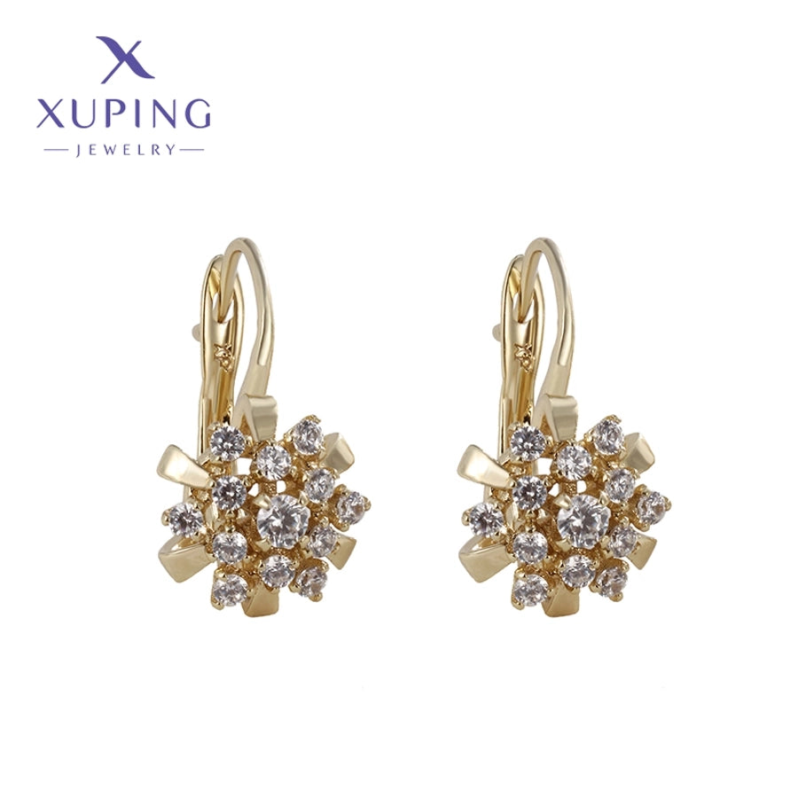 1 Pair Lady Sweet Flower Plating Copper Artificial Gemstones 18K Gold Plated Earrings