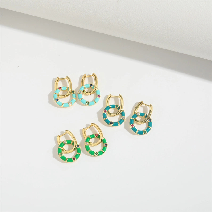 1 Pair Elegant Simple Style Solid Color Plating Inlay Copper Zircon 14K Gold Plated Drop Earrings