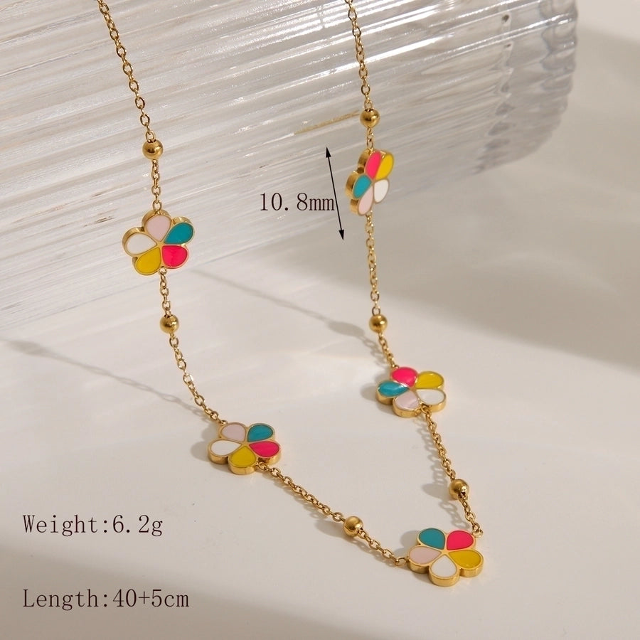Jewelry French Style Sweet IG Style Flower 304 Stainless Steel Pearl 18K Gold Plated Enamel Inlay Bracelets Earrings Necklace