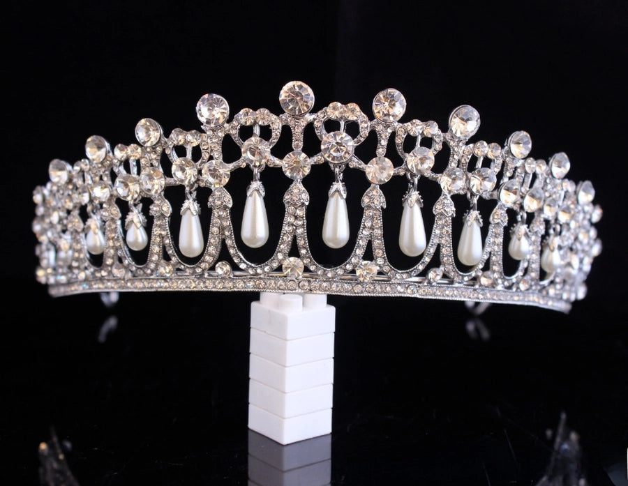Baroque Queen  Large Crown Pearl Rhinestone Hair Accessories Bride Crown European Style Wedding Princess Crown Headwear