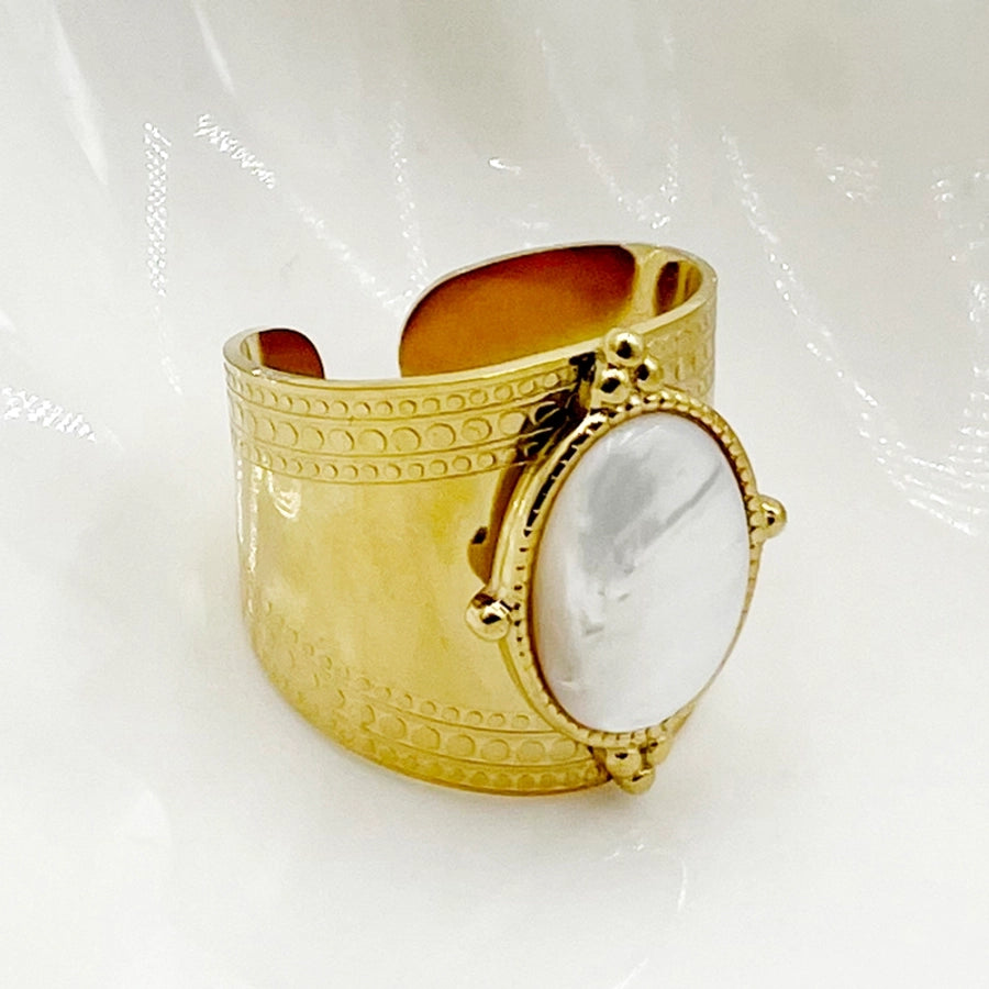 Jewelry Elegant Vacation Simple Style Sun Square Oval 304 Stainless Steel Shell 14K Gold Plated Inlay Open Rings