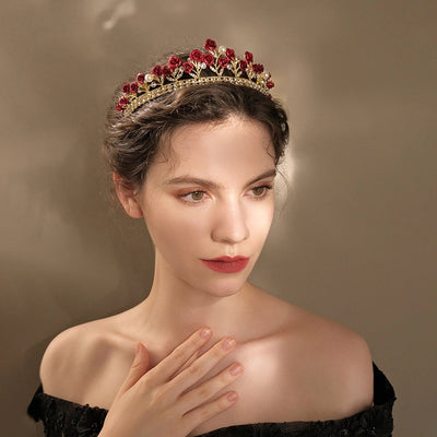 new wedding jewelry baroque red rose diamond crown