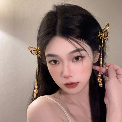 women's fashion butterfly alloy butterfly hollow out artificial pearls hair clip