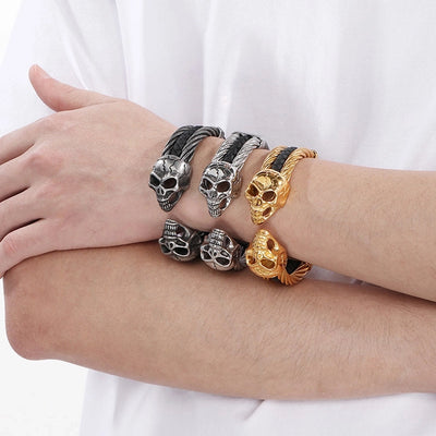 Business Lion's head Wolf Head Skull 304 Stainless Steel 18K Gold Plated Men's Bangle