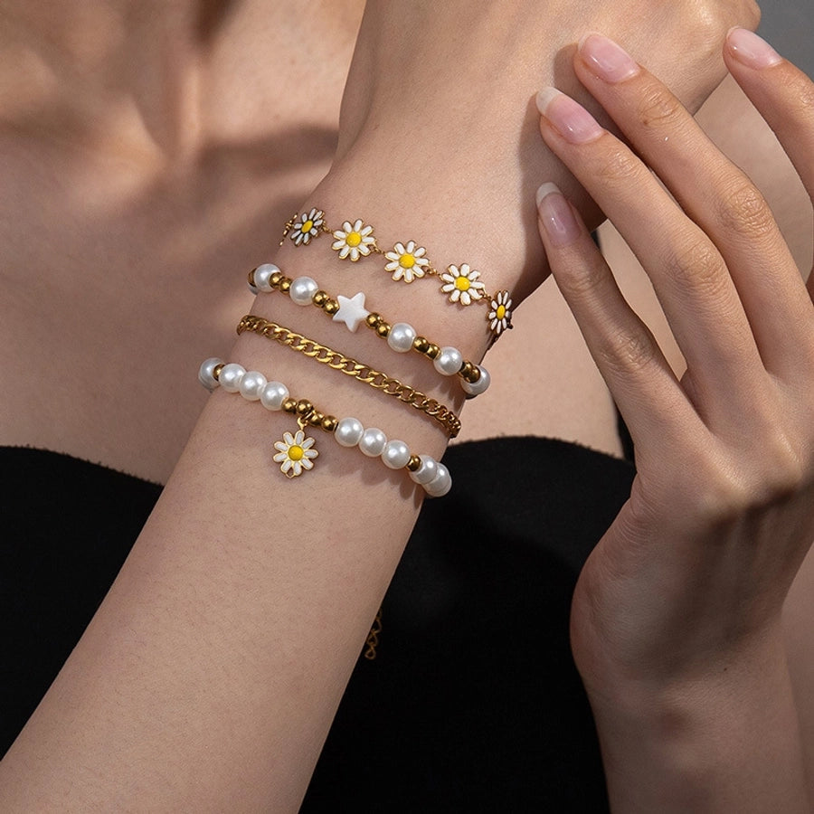 Elegant Flower 304 Stainless Steel Stainless Steel Bracelets In Bulk