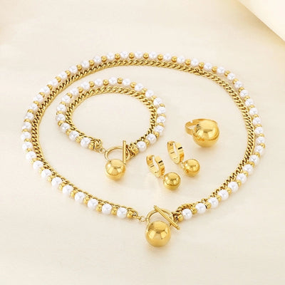 Fashion Retro Stainless Steel Double-Layer Stacked Three-Dimensional Love Pendant Four-Piece Set