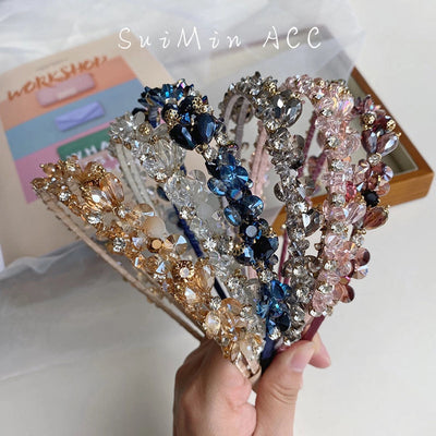 korean crystal pearl winding headband hollow baroque hair tie female