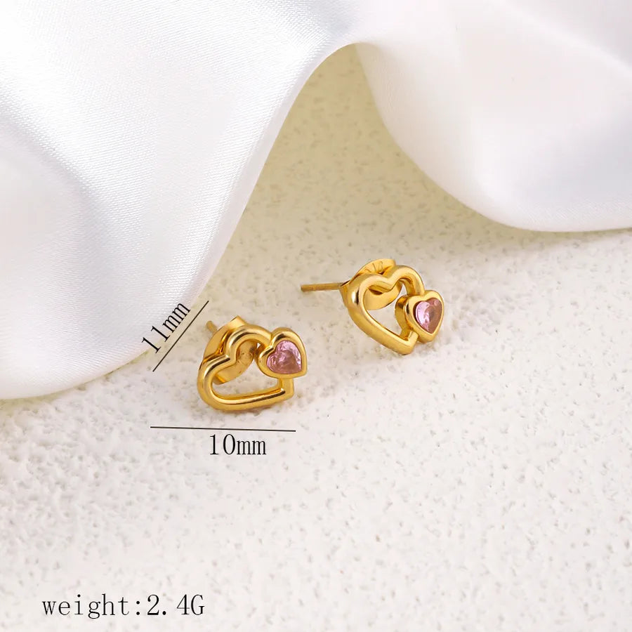1 Pair Simple Style Commute Geometric Heart Shape Plating Titanium Steel Drop Earrings Earrings Ear Studs