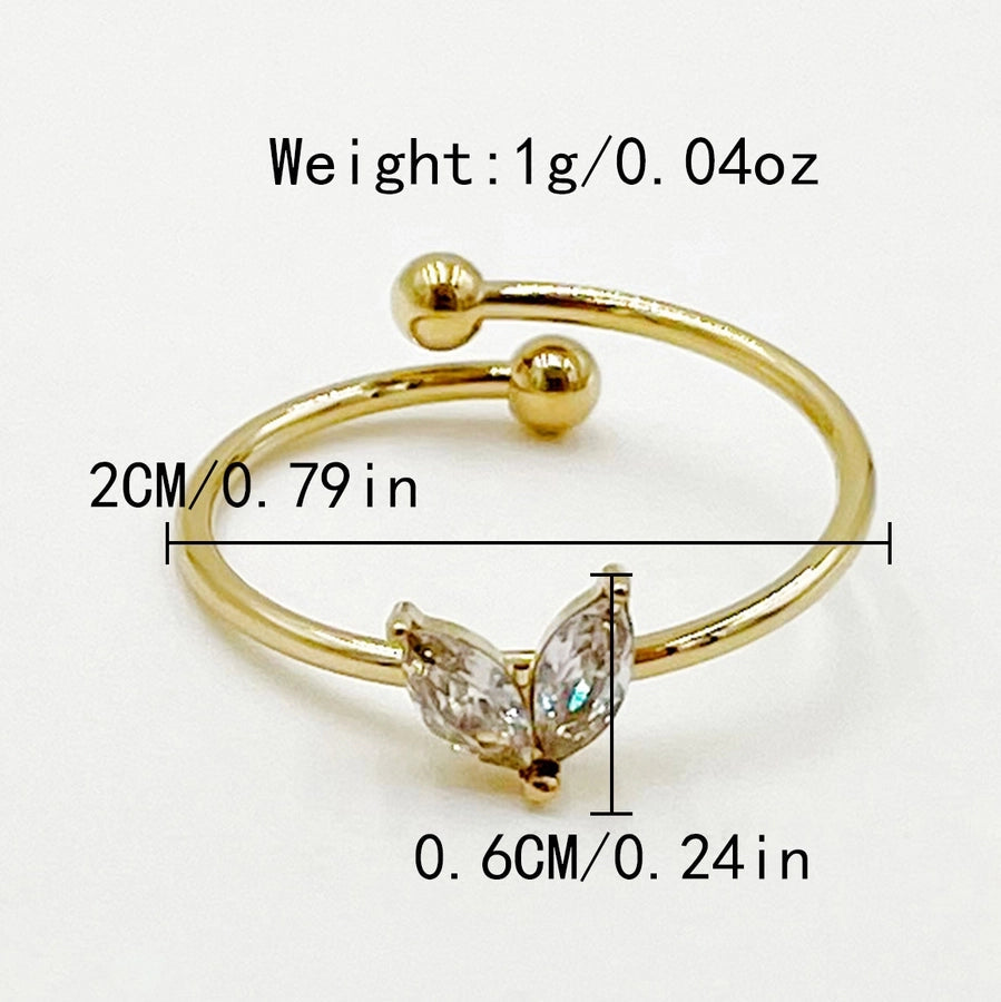 Jewelry Casual Sweet Simple Style Geometric Leaves Flower 304 Stainless Steel Zircon 14K Gold Plated Inlay Open Rings