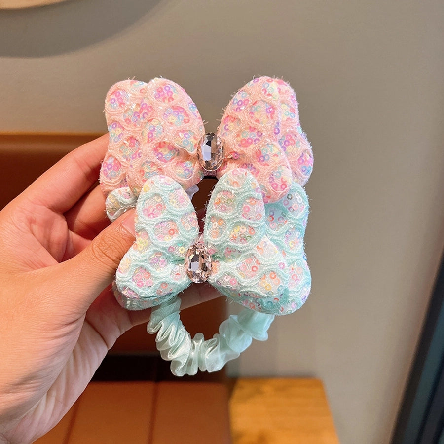 sweet bow knot cloth inlay rhinestones hair tie