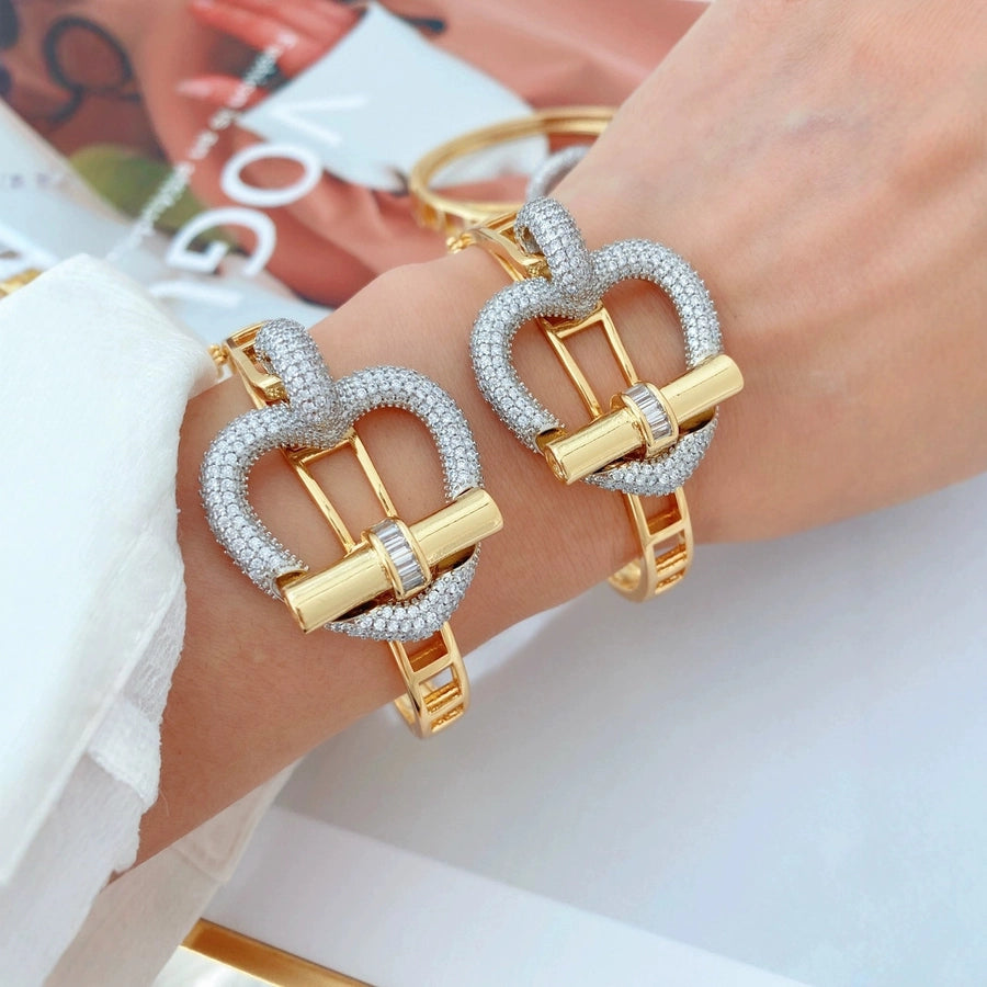 Jewelry Casual Elegant Lady Heart Shape Copper Zircon Inlay Jewelry Set