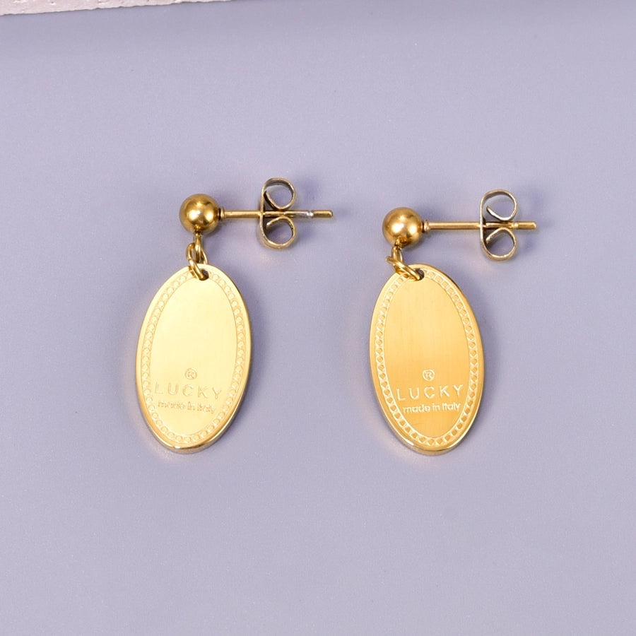 1 Pair Retro Classic Style Oval Heart Shape 304 Stainless Steel 18K Gold Plated Drop Earrings