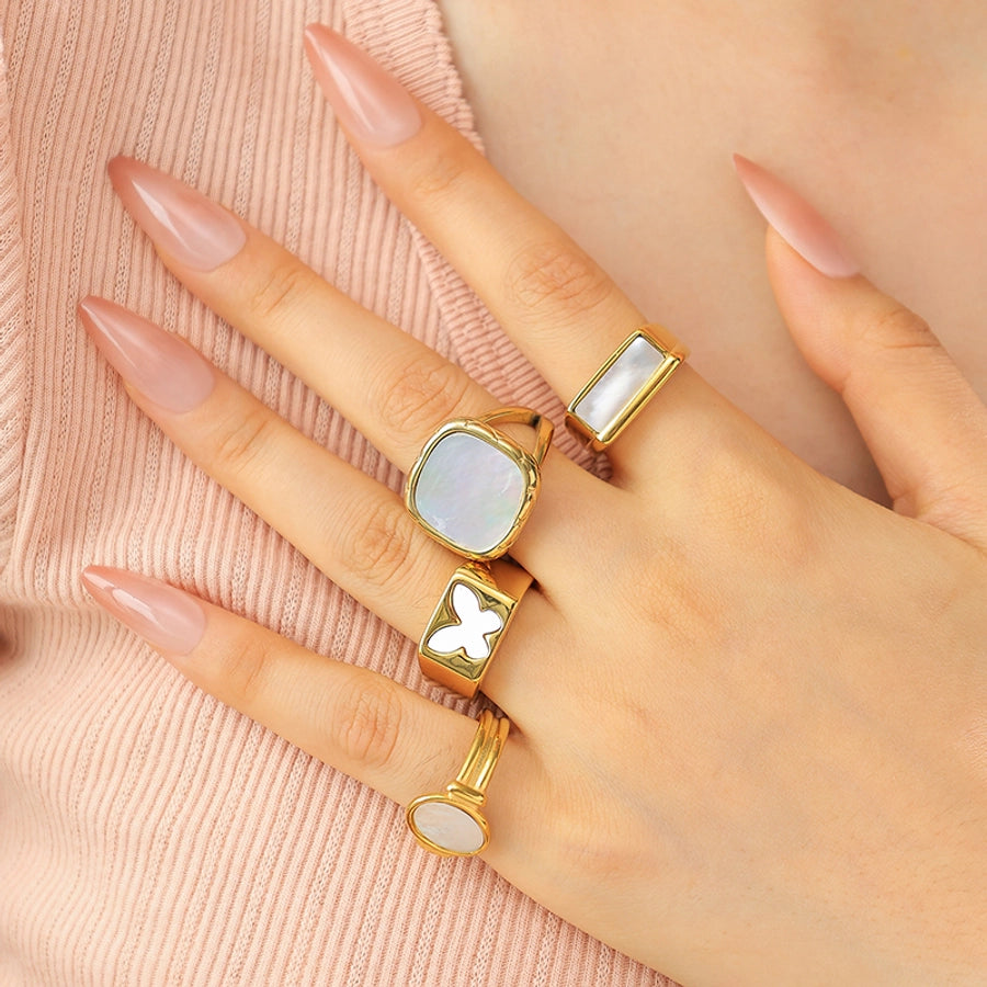 Jewelry IG Style Commute Korean Style Geometric Butterfly 304 Stainless Steel Fritillary 14K Gold Plated Plating Inlay Rings