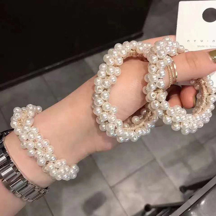 pure color artificial pearl elastic hair rope