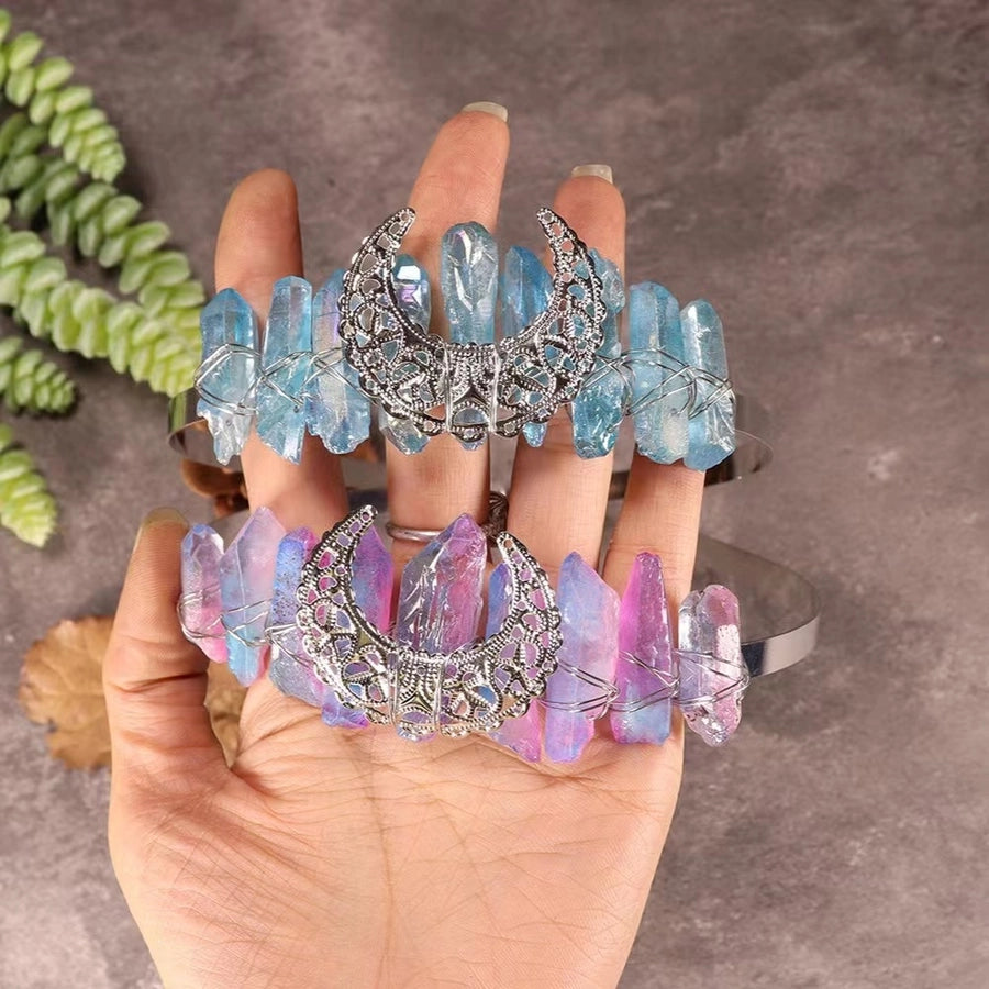 women's ethnic style geometric moon crystal handmade crown