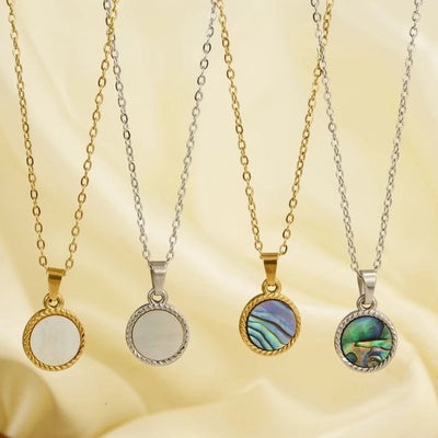 Jewelry Vintage Style Classic Style Round 304 Stainless Steel Shell Abalone Shell 18K Gold Plated Irregular Plating Charms Pendant Necklace