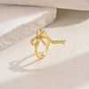 A Copper-Plated Gold Glossy Heart Inlaid Zircon Bow XINGX Sweet Light Luxury Daily Date Gift Women's Ring