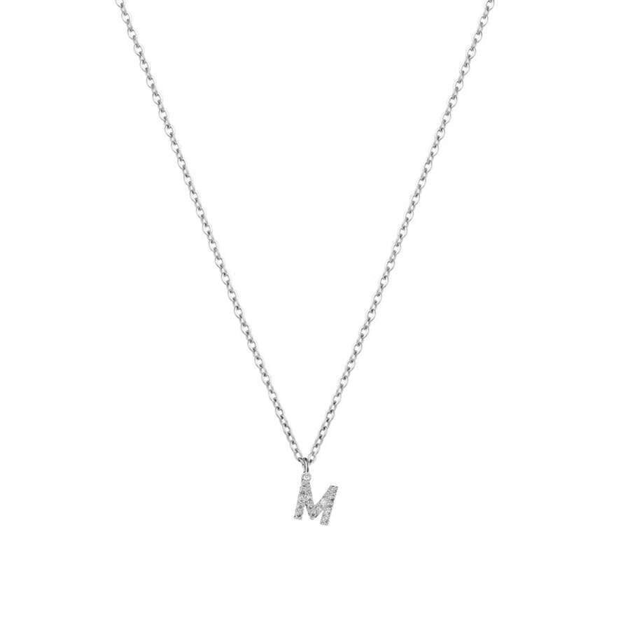 201 Stainless Steel Copper Inlay Letter Zircon Pendant Necklace