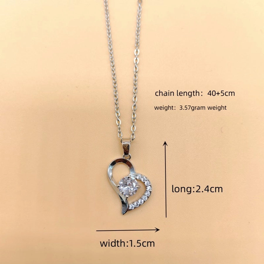 Jewelry Sweet Simple Style Heart Shape 304 Stainless Steel Brass Zircon Inlay Pendant Necklace