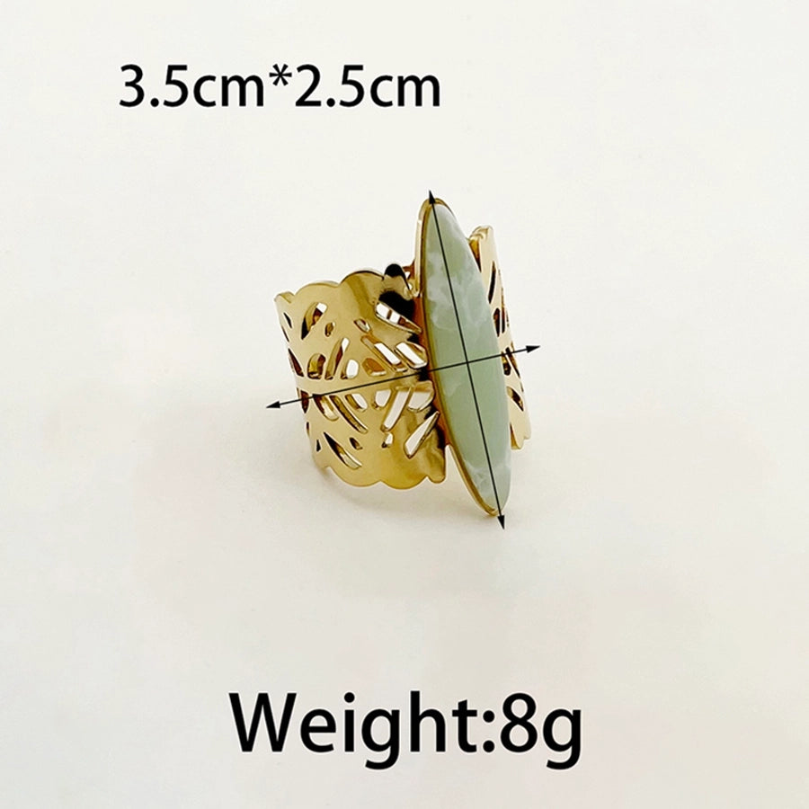 Jewelry Hip-Hop Streetwear Oval 304 Stainless Steel Natural Stone 14K Gold Plated Plating Inlay Open Rings