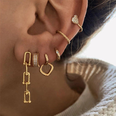 1 Pair IG Style Leaf Moon Heart Shape Inlay Copper Zircon Gold Plated Ear Cuffs