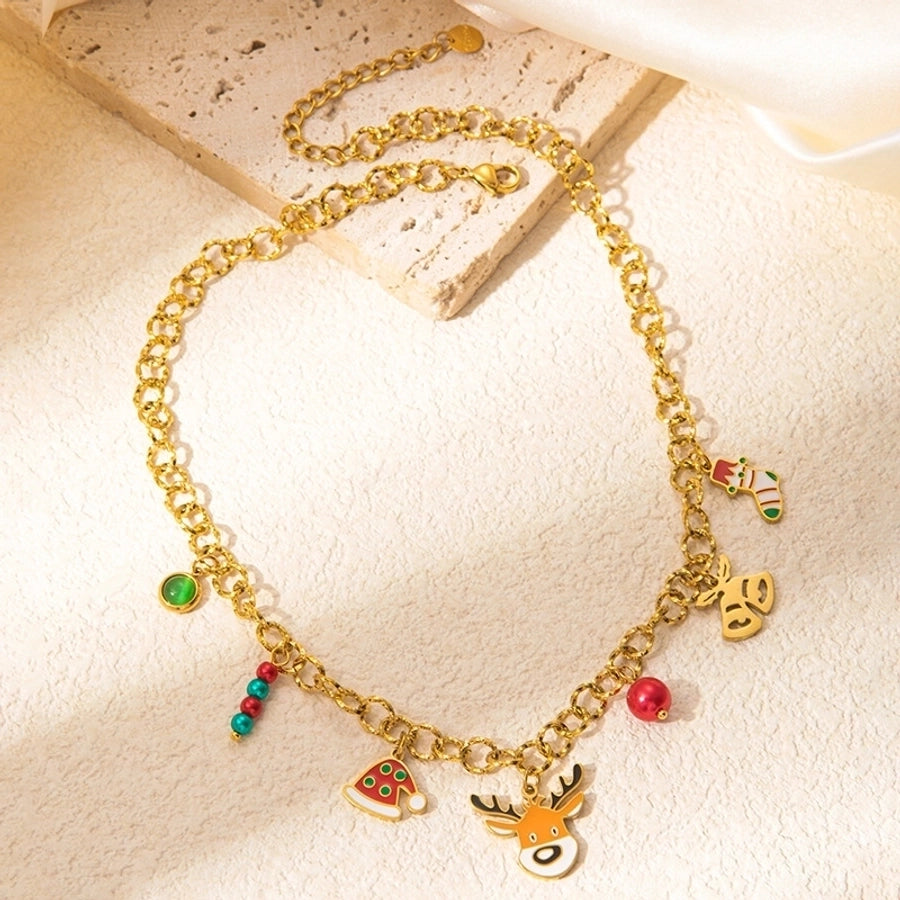 Jewelry Cute IG Style Christmas Hat Christmas Socks Elk Titanium Steel Gem Plating Inlay Bracelets Earrings Necklace