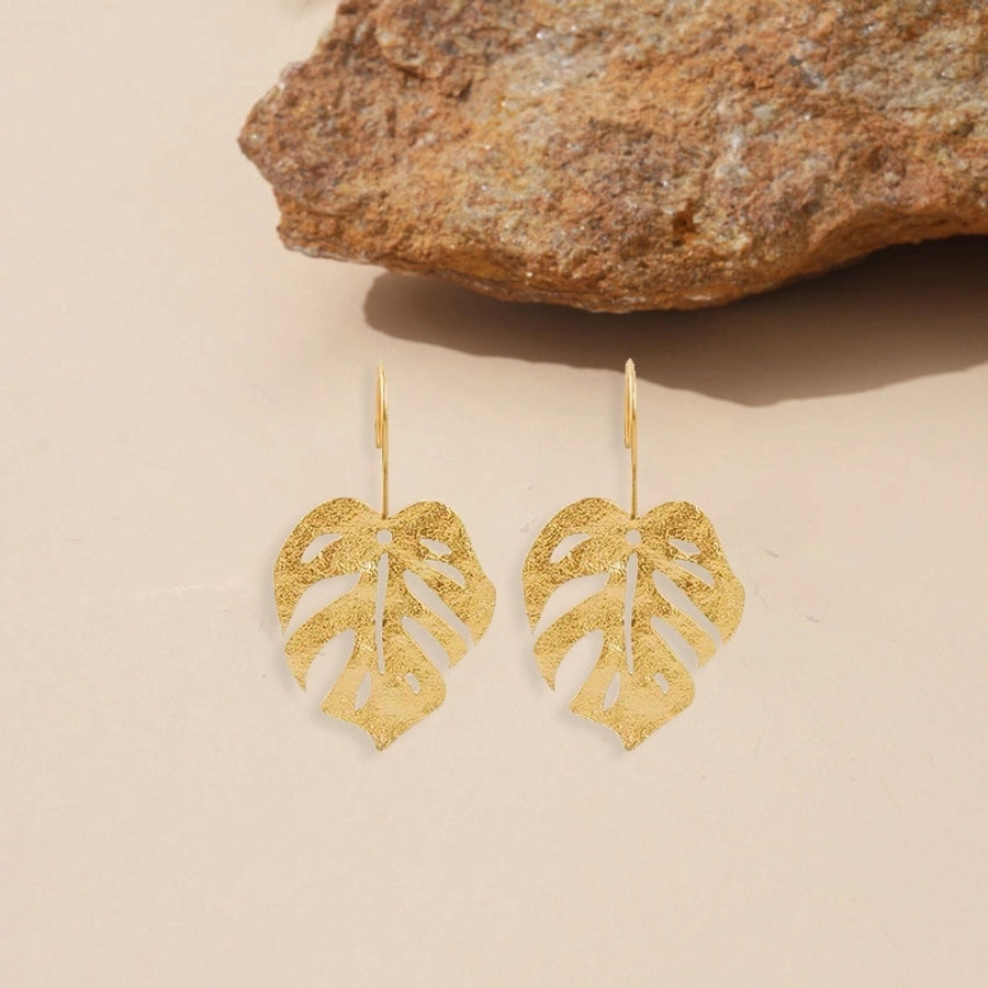 1 Pair Elegant Leaves Plating 304 Stainless Steel 18K Gold Plated Drop Earrings