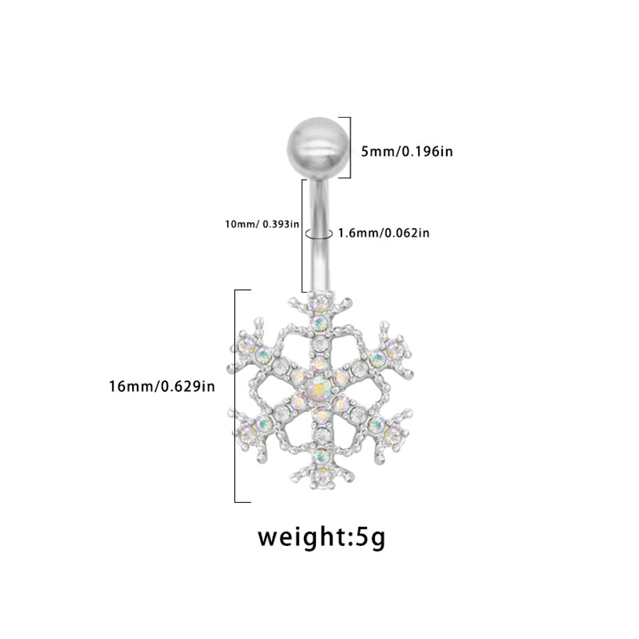 1 Piece Belly Rings Sexy Classic Style Snowflake 316 Stainless Steel  Alloy Plating Rhinestones Glass 18K Gold Plated White Gold Plated