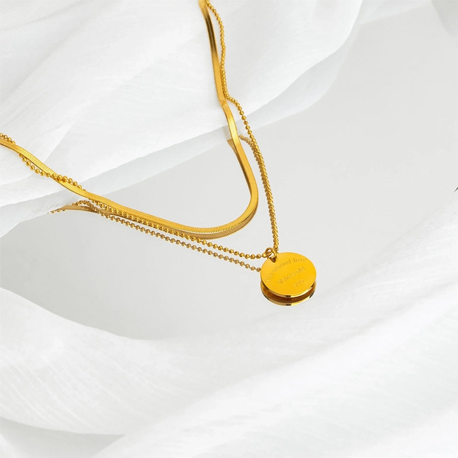 Jewelry Casual Simple Style Round Letter Titanium Steel Double Layer Necklaces