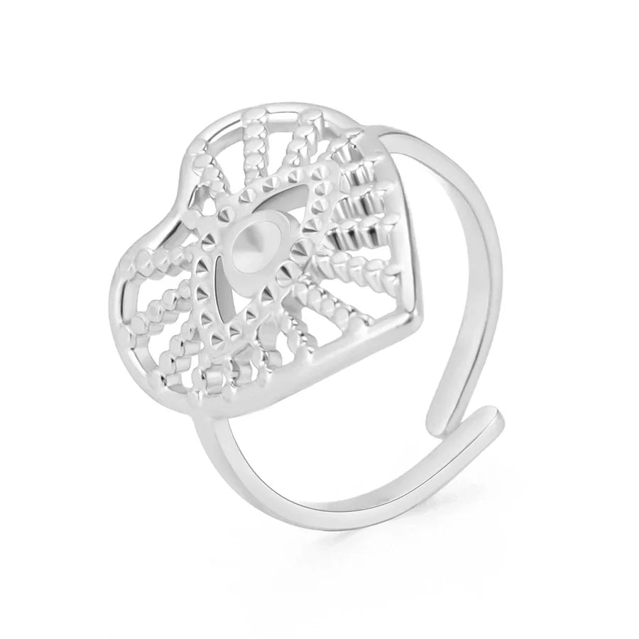 Jewelry Simple Style Heart Shape Eye 304 Stainless Steel 14K Gold Plated Hollow Out Open Rings