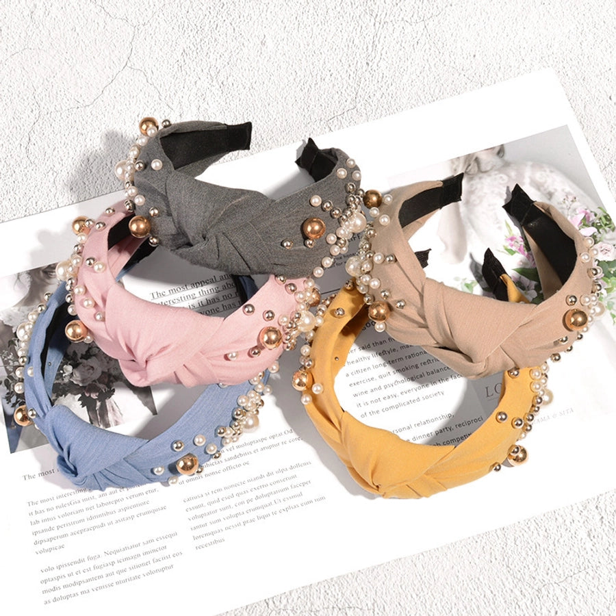 fashion solid color cloth inlay pearl hair band 1 piece