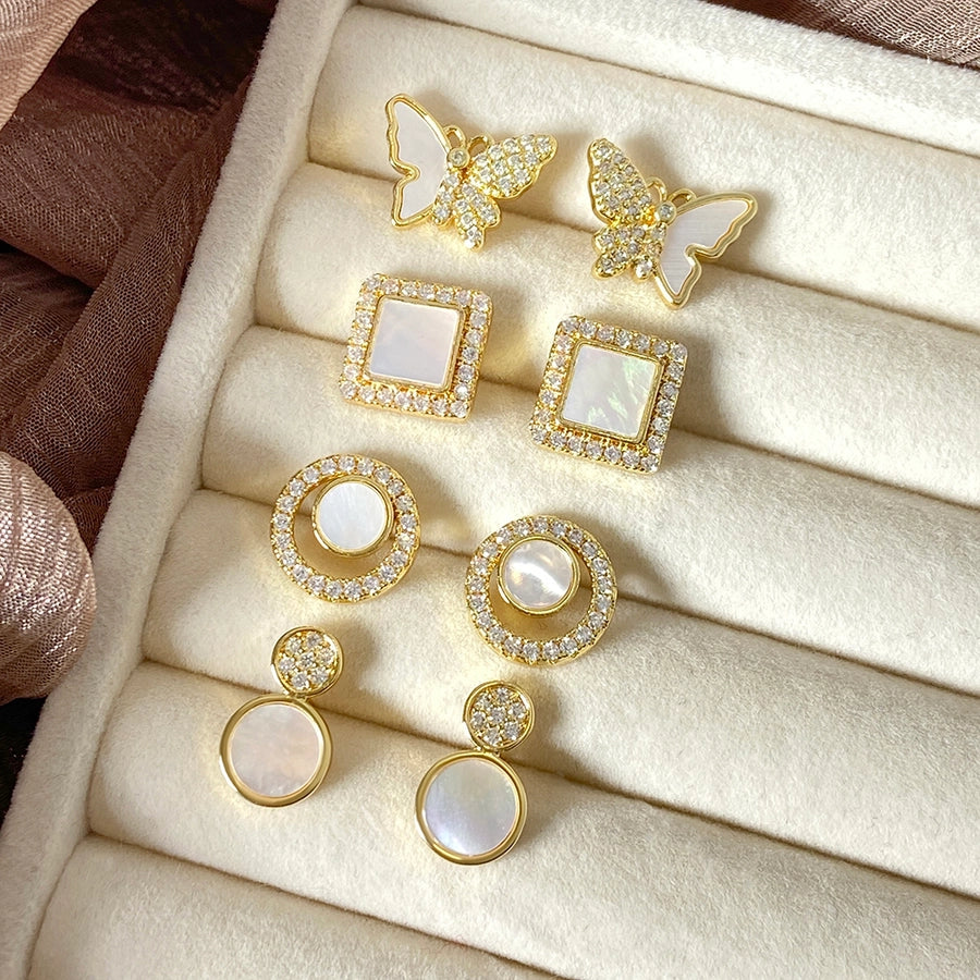 1 Pair IG Style Novelty Circle Hollow Out Inlay Copper Zircon Ear Studs