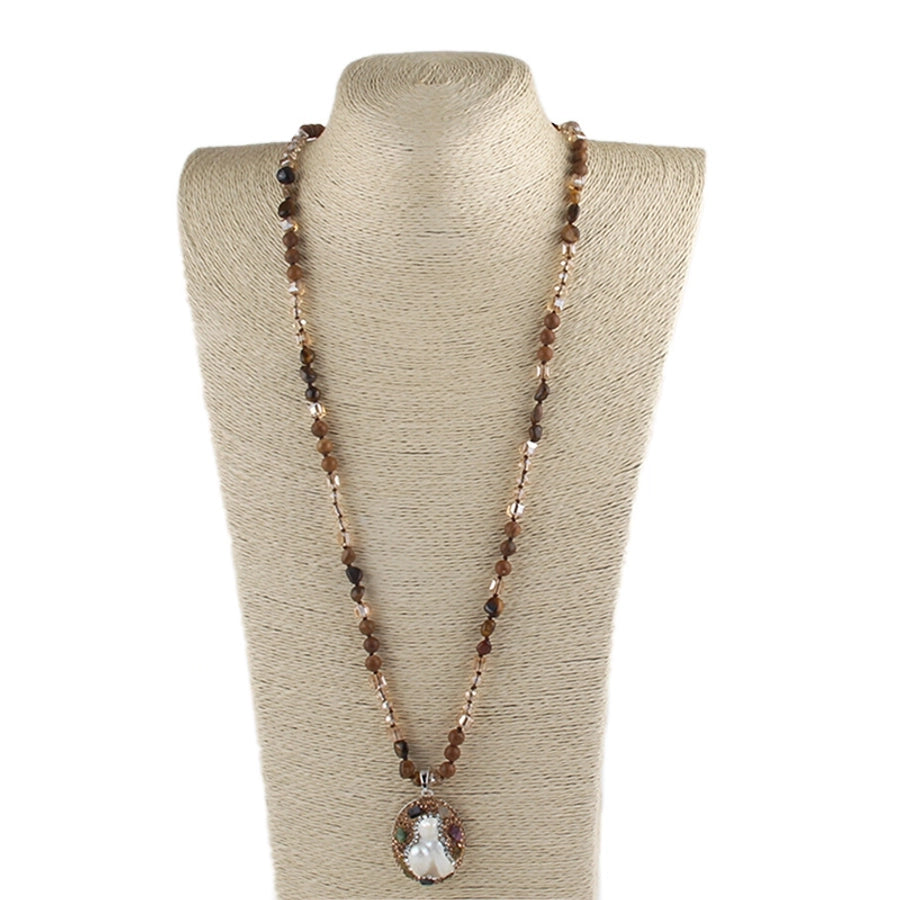 Vintage Style Simple Style Geometric natural stone Beaded Chain Pendant Necklace In Bulk