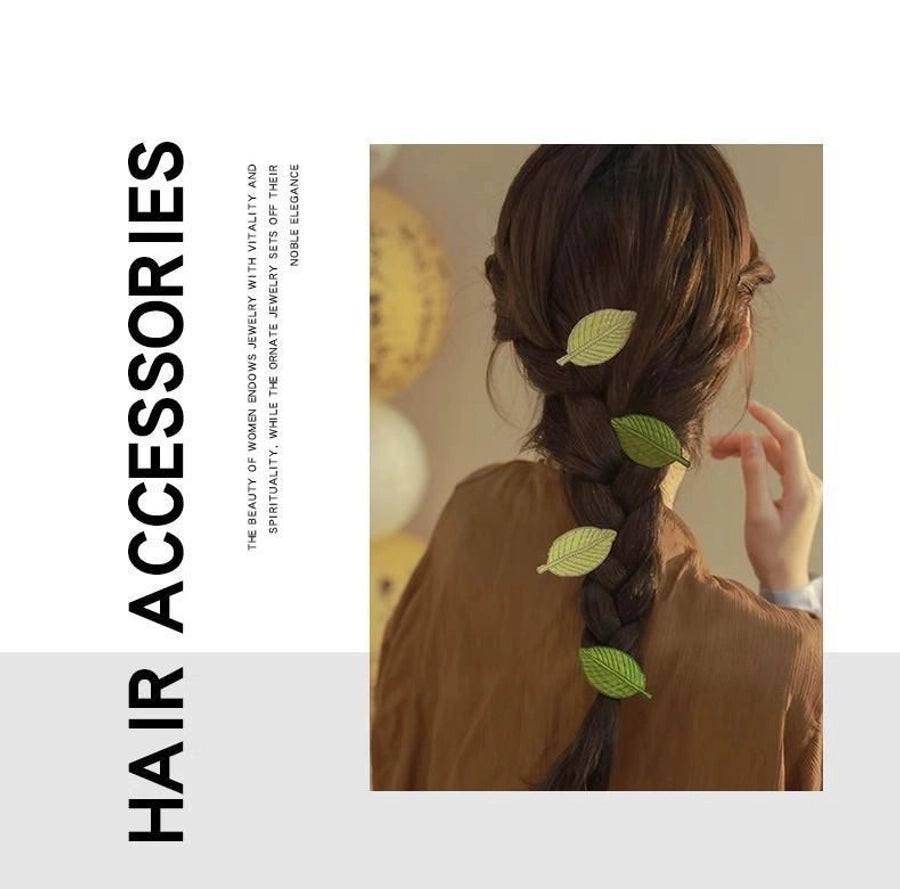 Embroidered leaves! Fresh hairpin! Exquisite bangs clip forehead high-grade Leaf side clip headdress broken hairpin