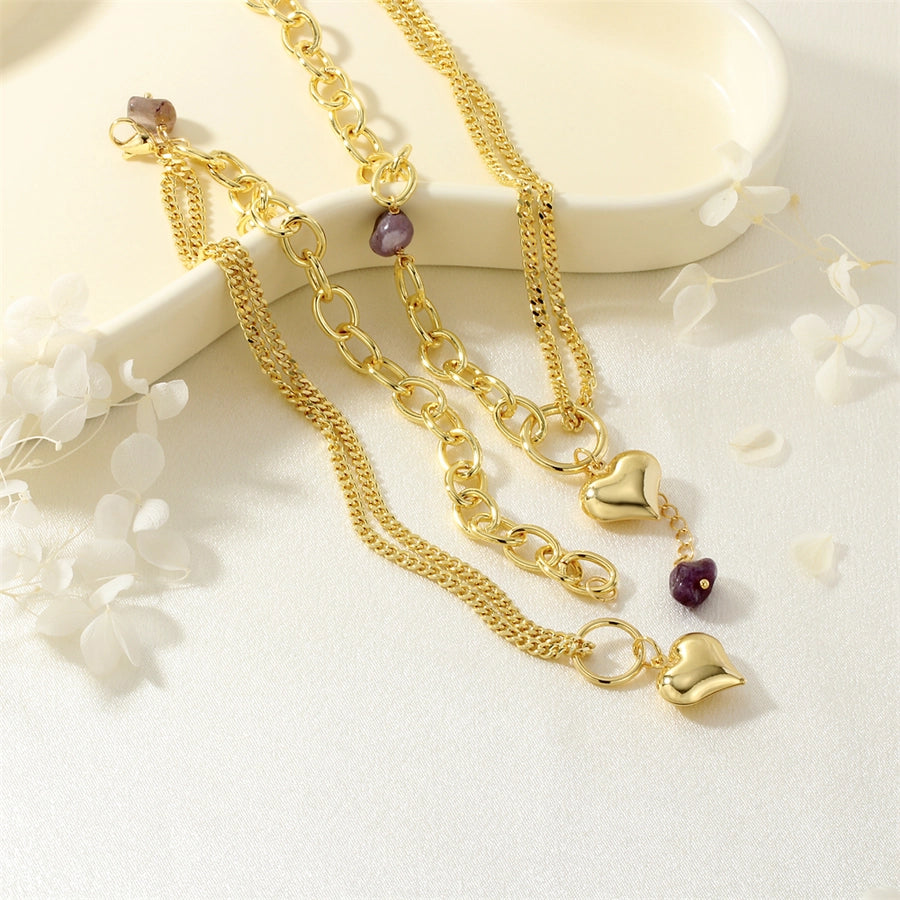 Jewelry Elegant Classic Style Streetwear Heart Shape Copper Bracelets Necklace