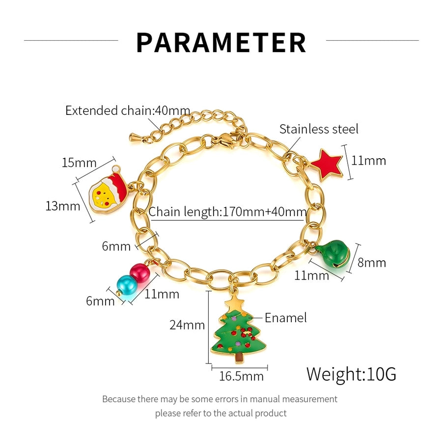 Simple Style Christmas Tree Santa Claus Christmas Socks 304 Stainless Steel cable chain Bracelets In Bulk