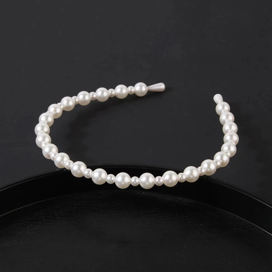 simple style round baroque pearls chain inlay pearl hair band