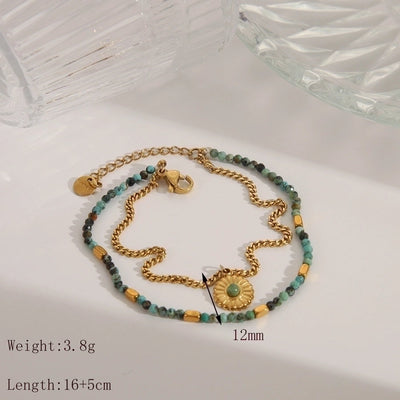 Bohemian Simple Style Commute Geometric 304 Stainless Steel 18K Gold Plated Natural Stone Zircon Bracelets In Bulk
