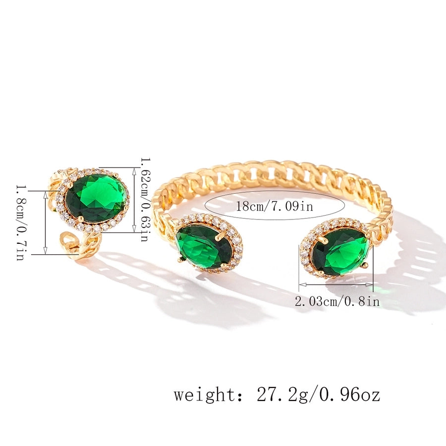 Jewelry Retro Oval Copper Zircon Rings Bracelets Jewelry Set