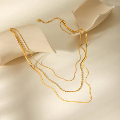 Wholesale Jewelry IG Style Commute Geometric 304 Stainless Steel Titanium Steel 18K Gold Plated Three Layer Necklace ball chain snake chain