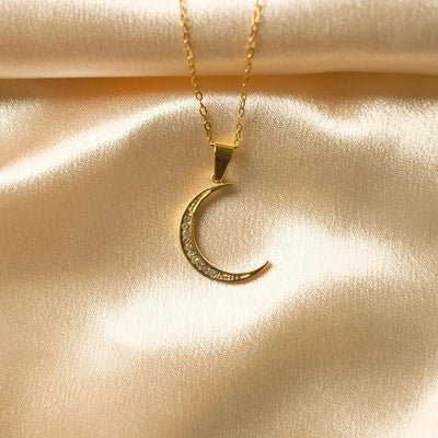 Jewelry Casual Simple Style Geometric Moon 304 Stainless Steel Rhinestones Plating Pendant Necklace