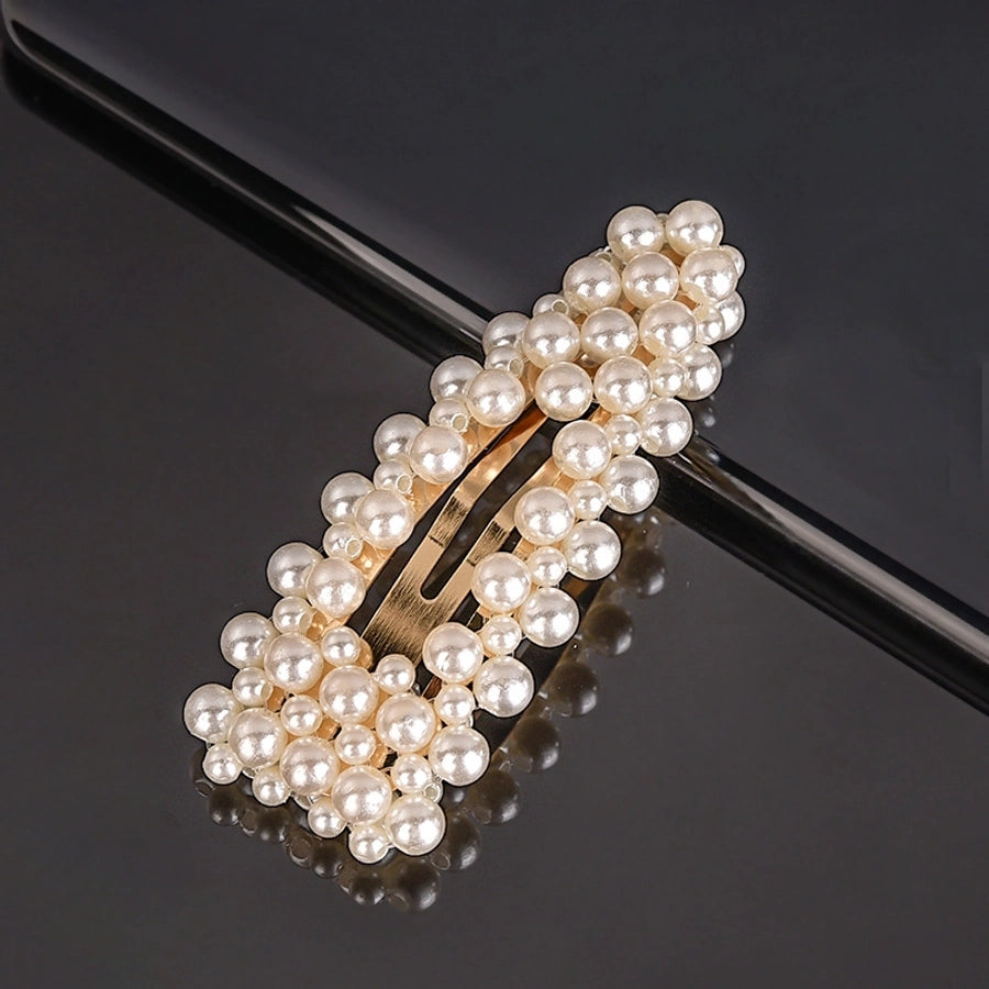 simple style geometric bow knot imitation pearl alloy plastic hair clip 1 piece