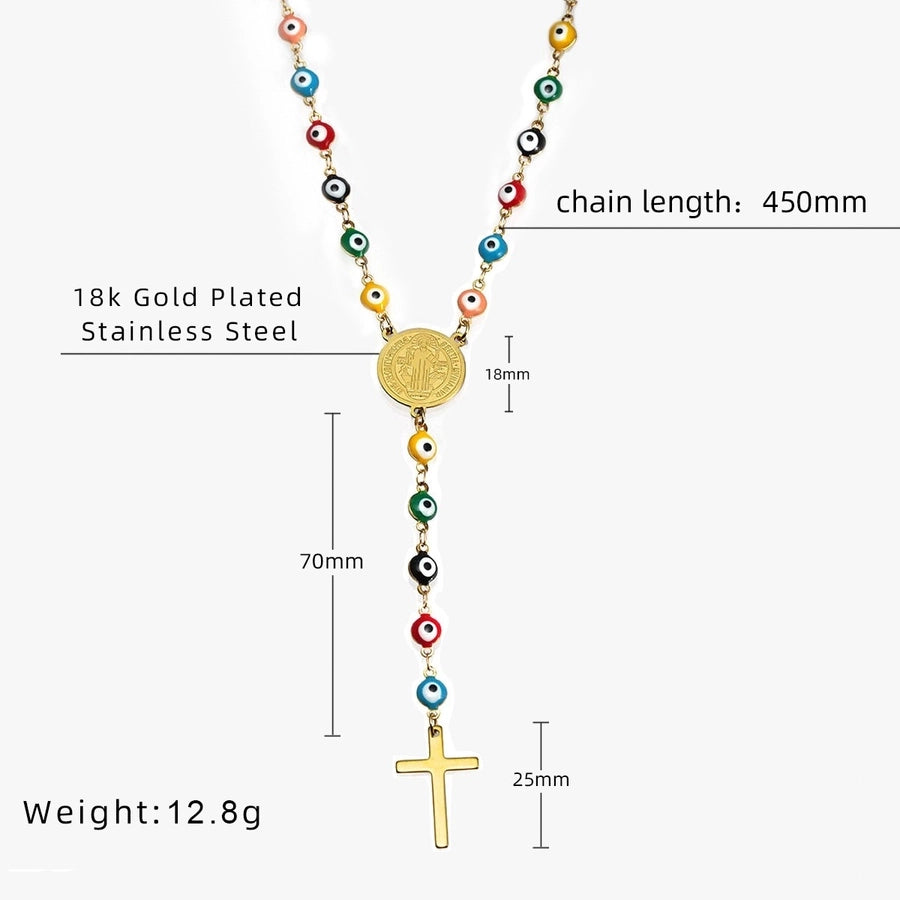 Jewelry Elegant Cross Devil's Eye Titanium Steel Enamel Pendant Necklace