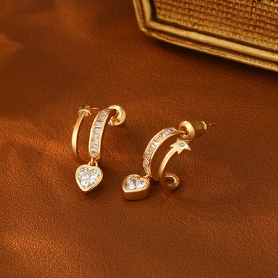 1 Pair Elegant Simple Style Heart Shape Eye Bee Inlay Copper Freshwater Pearl Zircon 18K Gold Plated Drop Earrings