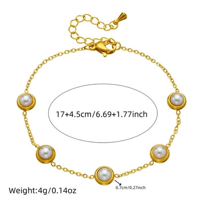 Vintage Style Pearl 304 Stainless Steel Bracelets In Bulk