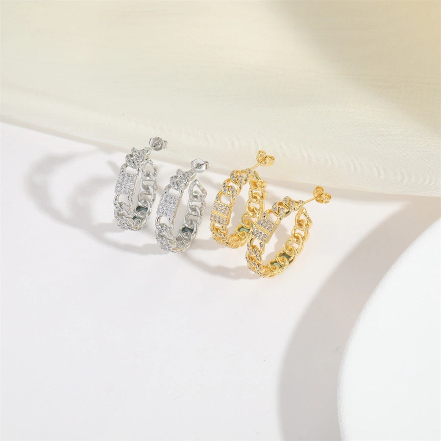 1 Pair Elegant Simple Style Pentagram Round Plating Inlay Copper Zircon 14K Gold Plated Earrings