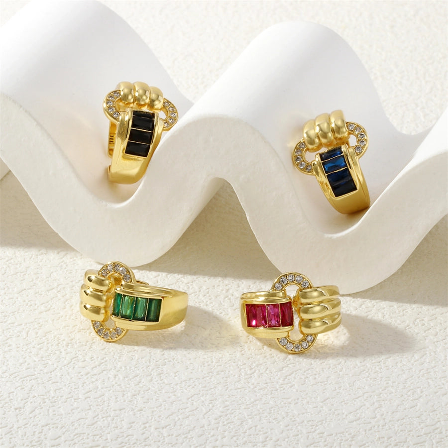 Jewelry IG Style Shiny Oval Copper Zircon Inlay Open Rings