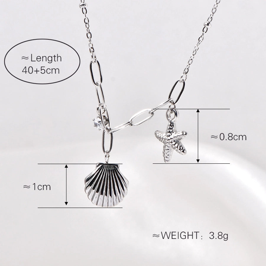 Jewelry Tropical Starfish Shell 304 Stainless Steel Titanium Steel 18K Gold Plated Pendant Necklace